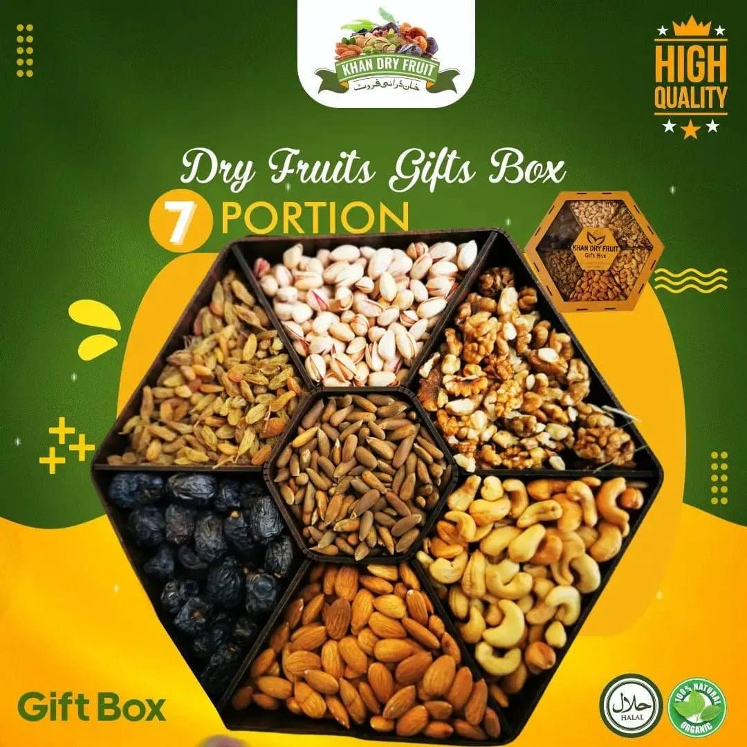 Dry Fruit Gift Box 7 Portion | Premium Wooden Box Pakistan