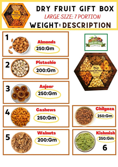 Dry Fruit Gift Box 7 Portion | Premium Wooden Box Pakistan